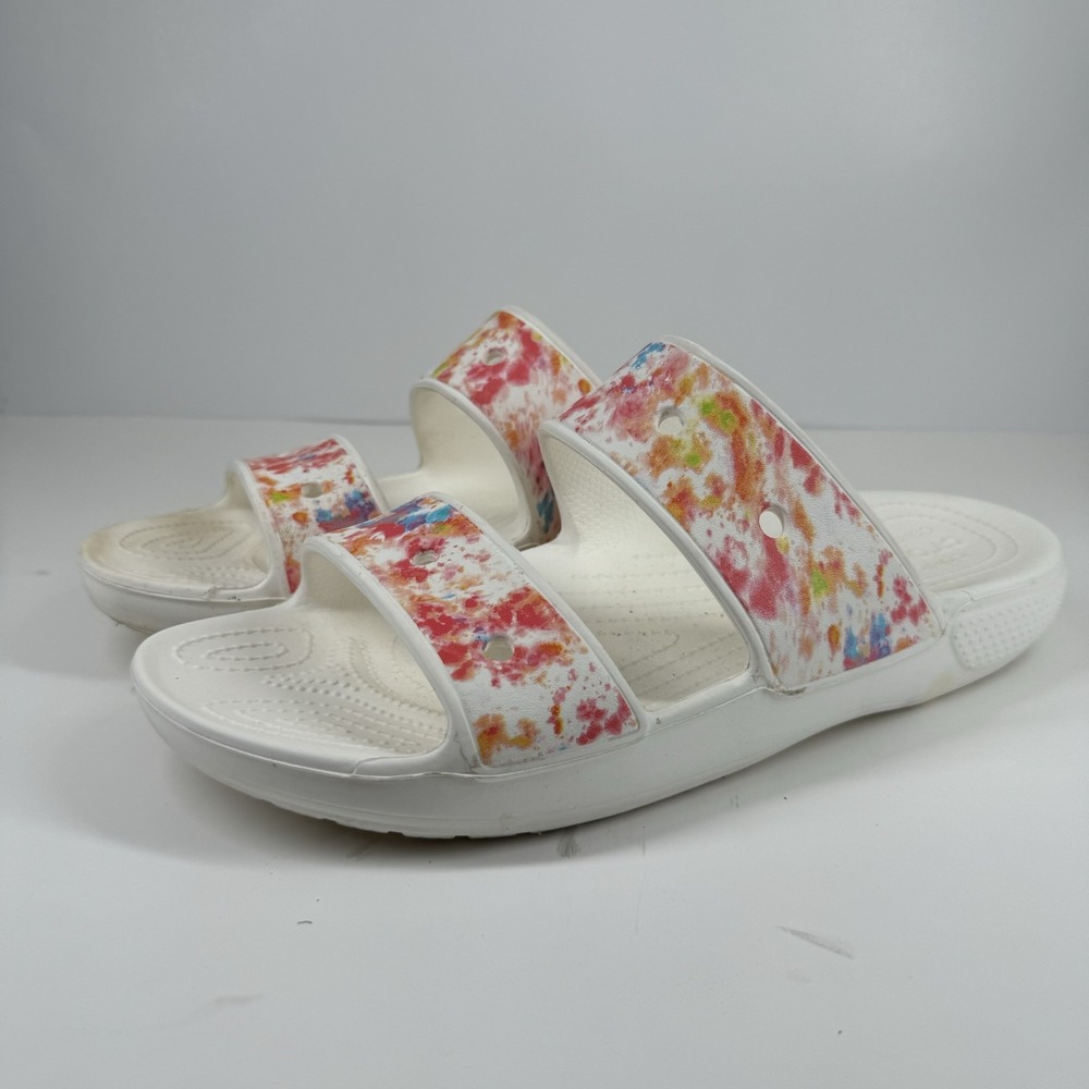 Crocs Classic Tie-Dye Graphic Men's US 12 Multi/White Summer Slip-On Sandals‎